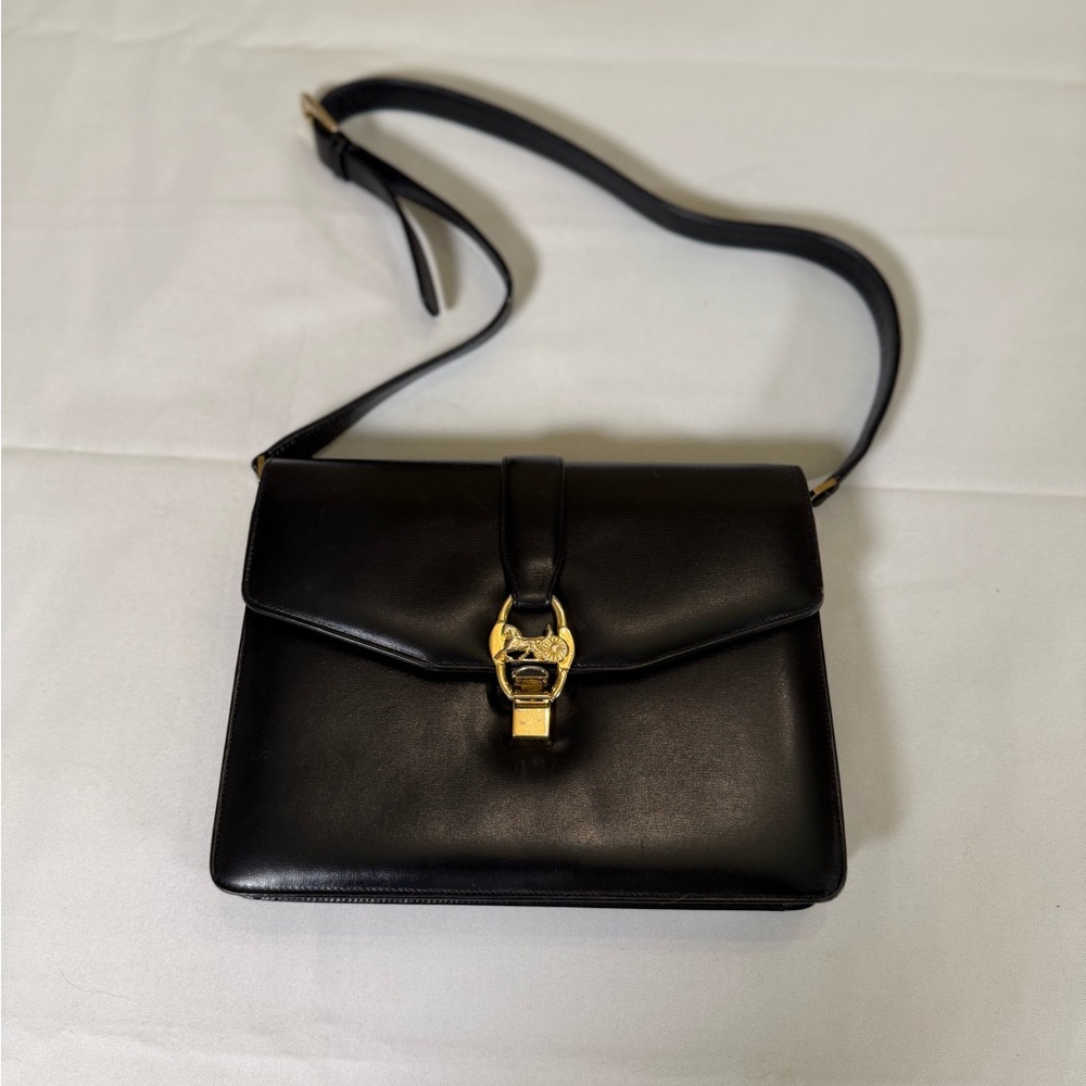 Vintage Céline Horse Carriage Shoulder Bag Black Box Leather